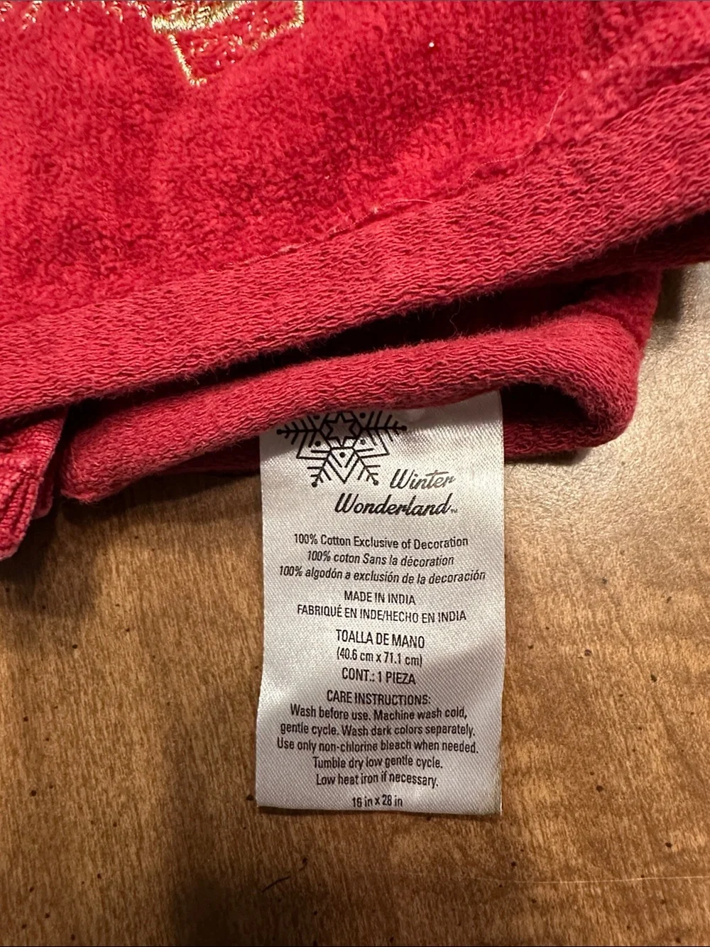 Festive Red Hand Towels with Gold Embroidered Tree - Set of 2
